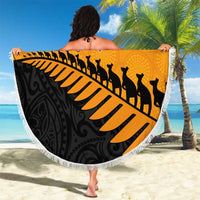 Australia New Zealand Rugby Beach Blanket Gold Aboriginal Wallabies and Maori Black Fern LT9 - Polynesian Pride