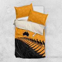 Australia New Zealand Rugby Bedding Set Gold Aboriginal Wallabies and Maori Black Fern - Polynesian Pride