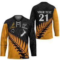 Australia New Zealand Rugby Hockey Jersey Gold Aboriginal Wallabies and Maori Black Fern LT9 - Polynesian Pride
