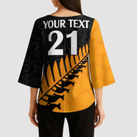 Australia New Zealand Rugby Kimono Sleeve Blouse Gold Aboriginal Wallabies and Maori Black Fern LT9 - Polynesian Pride