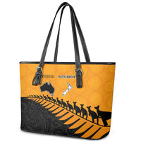 Australia New Zealand Rugby Leather Tote Bag Gold Aboriginal Wallabies and Maori Black Fern LT9 - Polynesian Pride
