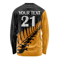 Custom Australia Wallabies and Aotearoa Rugby Long Sleeve Shirt Kangaroo Black Fern Maori Gold Vibe LT9 - Polynesian Pride