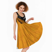 Australia New Zealand Rugby Midi Dress Gold Aboriginal Wallabies and Maori Black Fern LT9 - Polynesian Pride