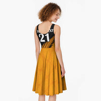 Australia New Zealand Rugby Midi Dress Gold Aboriginal Wallabies and Maori Black Fern LT9 - Polynesian Pride