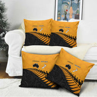 Australia New Zealand Rugby Pillow Cover Gold Aboriginal Wallabies and Maori Black Fern LT9 - Polynesian Pride