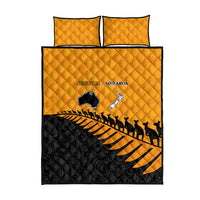Australia New Zealand Rugby Quilt Bed Set Gold Aboriginal Wallabies and Maori Black Fern LT9 - Polynesian Pride