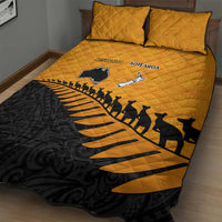 Australia New Zealand Rugby Quilt Bed Set Gold Aboriginal Wallabies and Maori Black Fern LT9 - Polynesian Pride