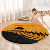 Australia New Zealand Rugby Round Carpet Gold Aboriginal Wallabies and Maori Black Fern LT9 - Polynesian Pride
