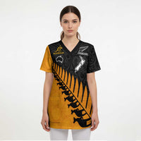 Australia New Zealand Rugby Scrub Top Gold Aboriginal Wallabies and Maori Black Fern LT9 - Polynesian Pride