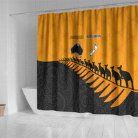 Australia New Zealand Rugby Shower Curtain Gold Aboriginal Wallabies and Maori Black Fern LT9 - Polynesian Pride