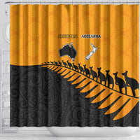 Australia New Zealand Rugby Shower Curtain Gold Aboriginal Wallabies and Maori Black Fern LT9 - Polynesian Pride