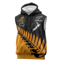 Australia New Zealand Rugby Sleeveless Hoodie Gold Aboriginal Wallabies and Maori Black Fern LT9 Gold - Polynesian Pride