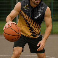 Australia New Zealand Rugby Sleeveless Hoodie Gold Aboriginal Wallabies and Maori Black Fern LT9 - Polynesian Pride