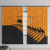 Australia New Zealand Rugby Window Curtain Gold Aboriginal Wallabies and Maori Black Fern LT9 With Hooks Gold - Polynesian Pride