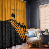 Australia New Zealand Rugby Window Curtain Gold Aboriginal Wallabies and Maori Black Fern LT9 - Polynesian Pride