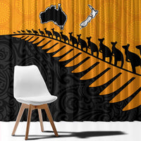 Australia New Zealand Rugby Window Curtain Gold Aboriginal Wallabies and Maori Black Fern LT9 - Polynesian Pride