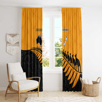 Australia New Zealand Rugby Window Curtain Gold Aboriginal Wallabies and Maori Black Fern LT9 - Polynesian Pride