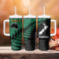 Australia New Zealand Rugby Tumbler With Handle Aboriginal Wallabies and Maori Black Fern Green Vibe LT9 - Polynesian Pride