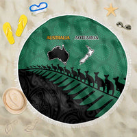 Australia New Zealand Rugby Beach Blanket Green Aboriginal Wallabies and Maori Black Fern LT9 One Size 150cm Green - Polynesian Pride