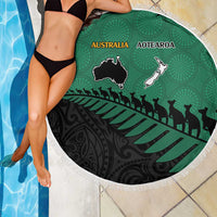 Australia New Zealand Rugby Beach Blanket Green Aboriginal Wallabies and Maori Black Fern LT9 - Polynesian Pride