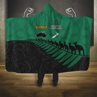 Australia New Zealand Rugby Hooded Blanket Green Aboriginal Wallabies and Maori Black Fern LT9 - Polynesian Pride