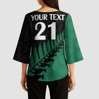 Australia New Zealand Rugby Kimono Sleeve Blouse Green Aboriginal Wallabies and Maori Black Fern LT9 - Polynesian Pride