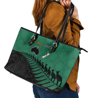Australia New Zealand Rugby Leather Tote Bag Green Aboriginal Wallabies and Maori Black Fern LT9 - Polynesian Pride