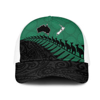 Australia New Zealand Rugby Mesh Trucker Cap Green Aboriginal Wallabies and Maori Black Fern LT9 One Size White Green - Polynesian Pride