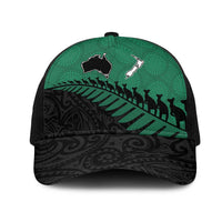Australia New Zealand Rugby Mesh Trucker Cap Green Aboriginal Wallabies and Maori Black Fern LT9 One Size Black Green - Polynesian Pride