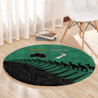 Australia New Zealand Rugby Round Carpet Green Aboriginal Wallabies and Maori Black Fern LT9 - Polynesian Pride