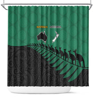 Australia New Zealand Rugby Shower Curtain Green Aboriginal Wallabies and Maori Black Fern LT9 Green - Polynesian Pride