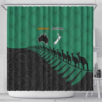 Australia New Zealand Rugby Shower Curtain Green Aboriginal Wallabies and Maori Black Fern LT9 - Polynesian Pride