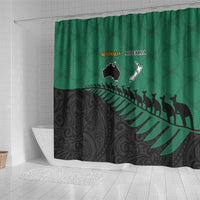 Australia New Zealand Rugby Shower Curtain Green Aboriginal Wallabies and Maori Black Fern LT9 - Polynesian Pride