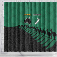 Australia New Zealand Rugby Shower Curtain Green Aboriginal Wallabies and Maori Black Fern LT9 - Polynesian Pride