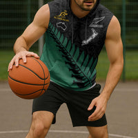 Australia New Zealand Rugby Sleeveless Hoodie Green Aboriginal Wallabies and Maori Black Fern LT9 - Polynesian Pride