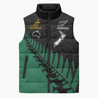 Australia New Zealand Rugby Sleeveless Puffer Jacket Green Aboriginal Wallabies and Maori Black Fern LT9 Unisex Green - Polynesian Pride
