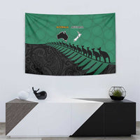 Australia New Zealand Rugby Tapestry Green Aboriginal Wallabies and Maori Black Fern LT9 - Polynesian Pride