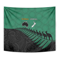 Australia New Zealand Rugby Tapestry Green Aboriginal Wallabies and Maori Black Fern LT9 - Polynesian Pride
