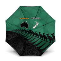 Australia New Zealand Rugby Umbrella Green Aboriginal Wallabies and Maori Black Fern LT9 One Size Folded 11.42 inch Opened Diameter 37.4 inch Green - Polynesian Pride