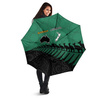 Australia New Zealand Rugby Umbrella Green Aboriginal Wallabies and Maori Black Fern LT9 - Polynesian Pride