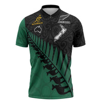 Australia New Zealand Rugby Zipper Polo Shirt Green Aboriginal Wallabies and Maori Black Fern LT9 Green - Polynesian Pride