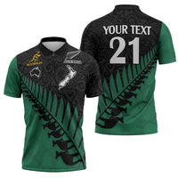 Australia New Zealand Rugby Zipper Polo Shirt Green Aboriginal Wallabies and Maori Black Fern LT9 - Polynesian Pride