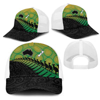 Australia New Zealand Rugby Mesh Trucker Cap Gradient Aboriginal Wallabies and Maori Black Fern - Polynesian Pride