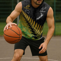 Australia New Zealand Rugby Sleeveless Hoodie Gradient Aboriginal Wallabies and Maori Black Fern LT9 - Polynesian Pride