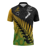 Australia New Zealand Rugby Zipper Polo Shirt Gradient Aboriginal Wallabies and Maori Black Fern LT9 Gradient - Polynesian Pride