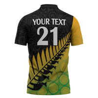 Australia New Zealand Rugby Zipper Polo Shirt Gradient Aboriginal Wallabies and Maori Black Fern LT9 - Polynesian Pride