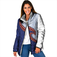 Ula Fala Red Samoa Chief Padded Jacket Samoan Art Black Tribal LT9 Women Blue - Polynesian Pride
