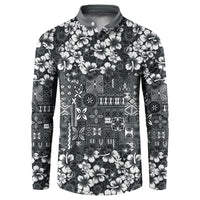 Black Hawaiian Tapa Tribal Hibiscus Button Sweatshirt LT9 Black - Polynesian Pride