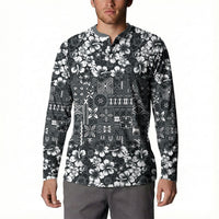 Black Hawaiian Tapa Tribal Hibiscus Button Sweatshirt LT9 - Polynesian Pride