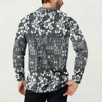 Black Hawaiian Tapa Tribal Hibiscus Button Sweatshirt LT9 - Polynesian Pride
